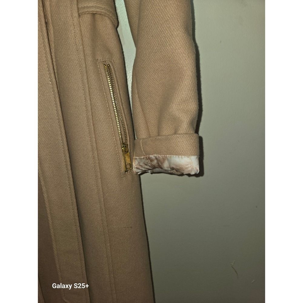 GUESS Womens Camel Tan Longline Trench Coat Gold Hardware Floral Lining Belted - Picture 4 of 4